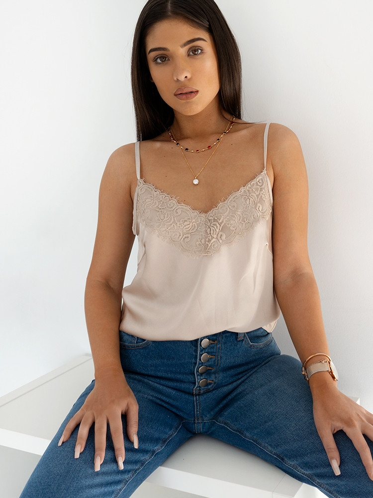 CAPUCCINO SATIN LINGERIE TOP