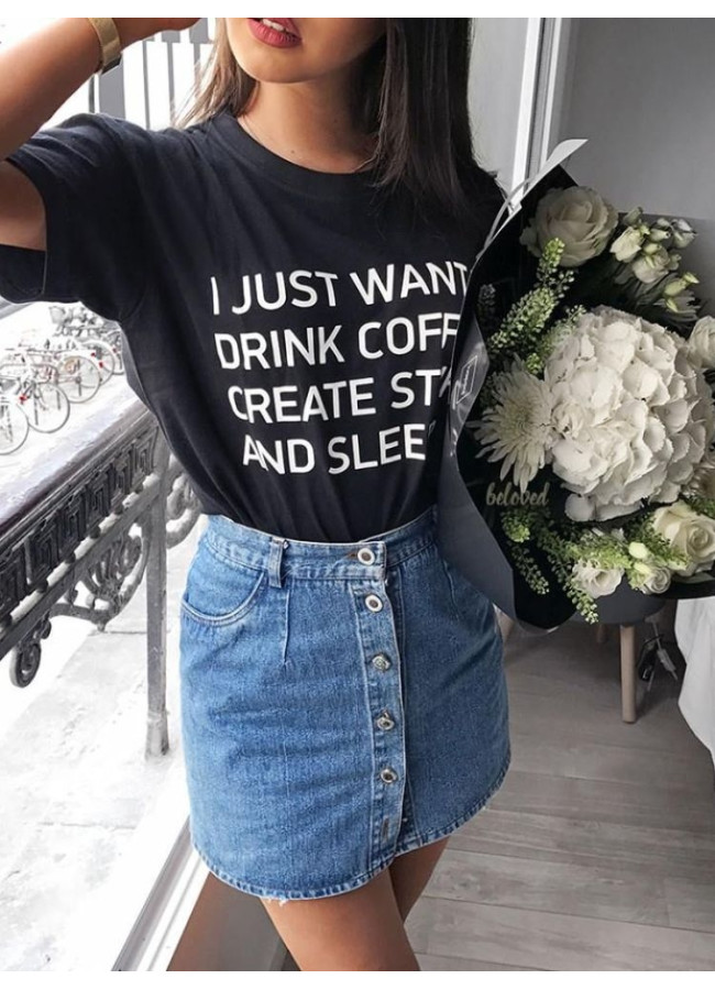 JUST WANT TO BLACK T- SHIRT
