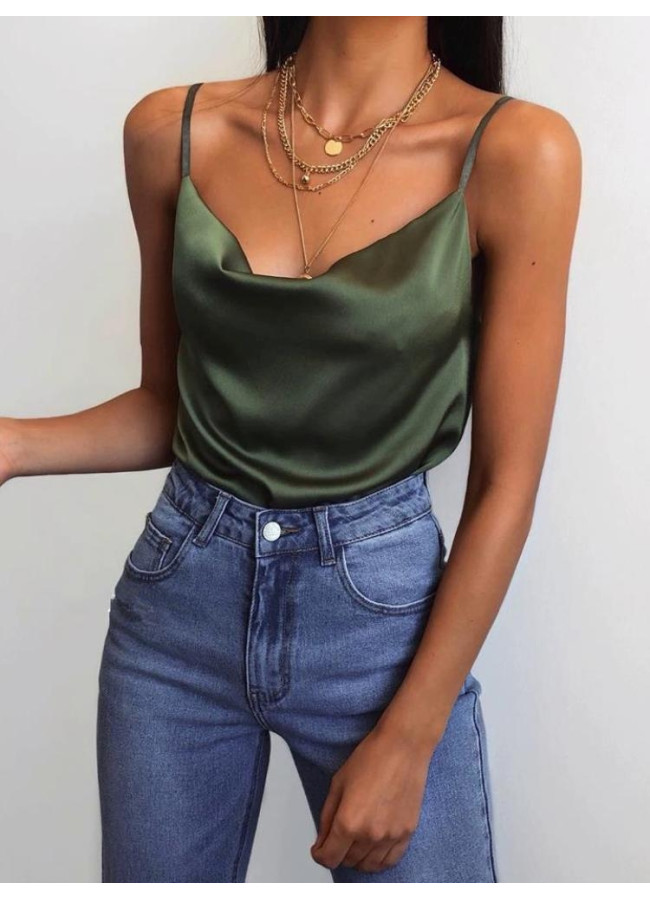 MONROE OLIVE SATIN TOP