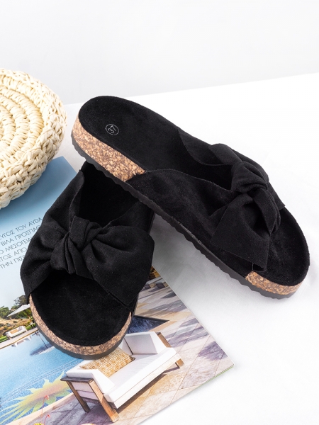 ALBA BLACK SUEDE BOW SLIPPERS