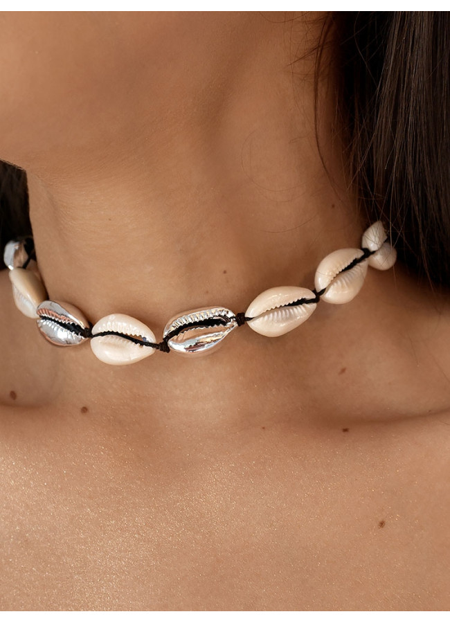 WHITE & SILVER SEA SHELL CHOKER