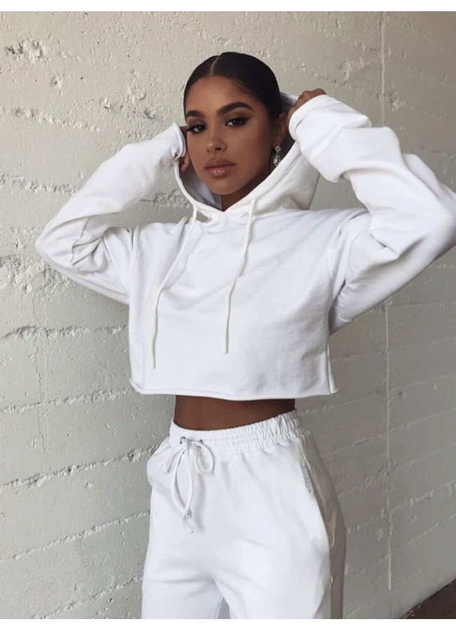 WHITE CROP HOODIE