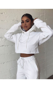 WHITE CROP HOODIE