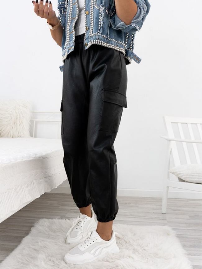 TIANA BLACK LEATHER CARGO...