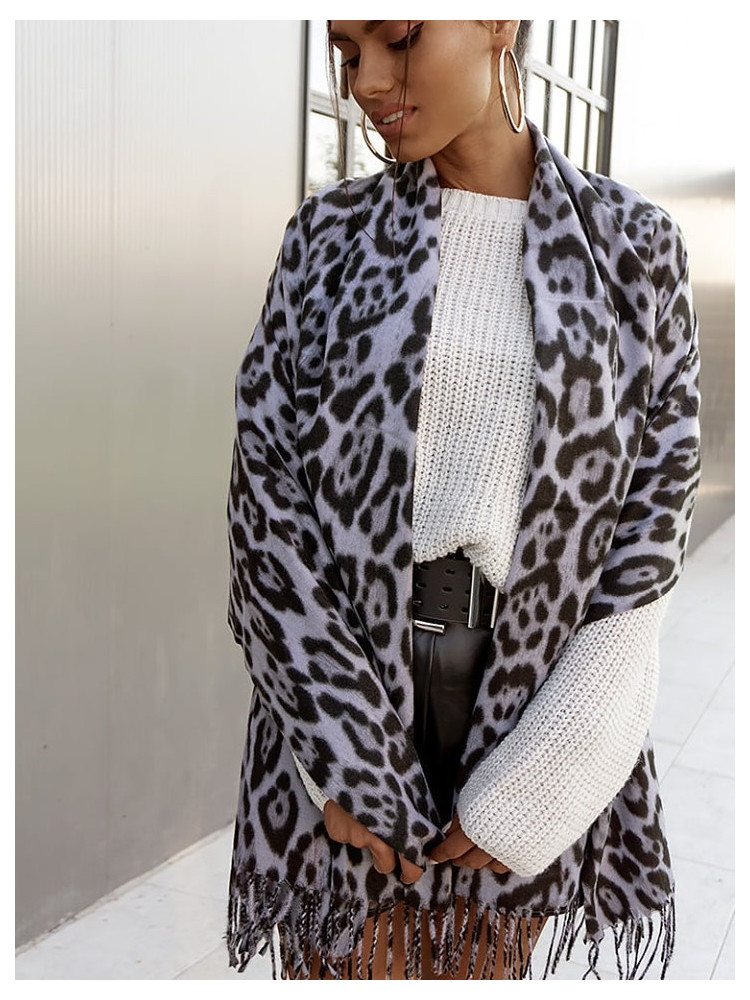 GREY LEOPARD MOHAIR SCARF