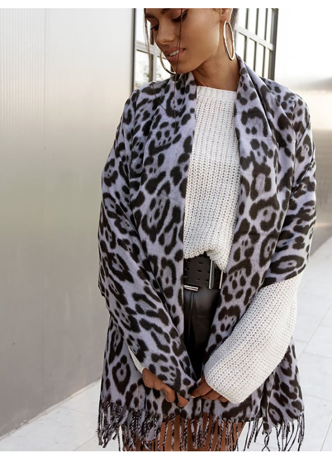 GREY LEOPARD MOHAIR SCARF