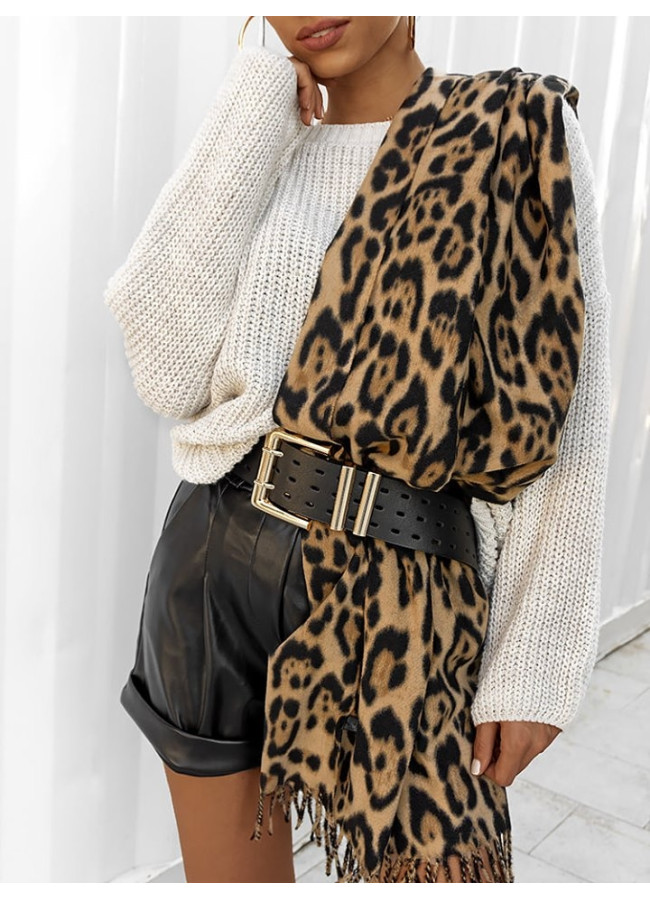 CAMEL LEOPARD MOHAIR SCARF
