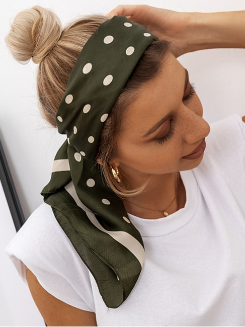 DOTS SATIN OLIVE FOULARD