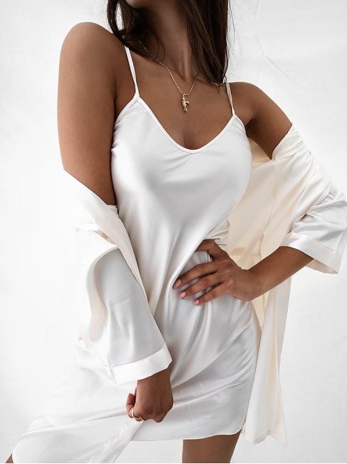 BITTER IVORY SATIN KIMONO & DRESS
