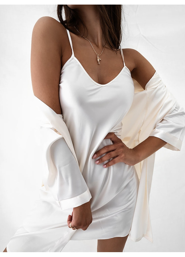 BITTER IVORY SATIN KIMONO & DRESS