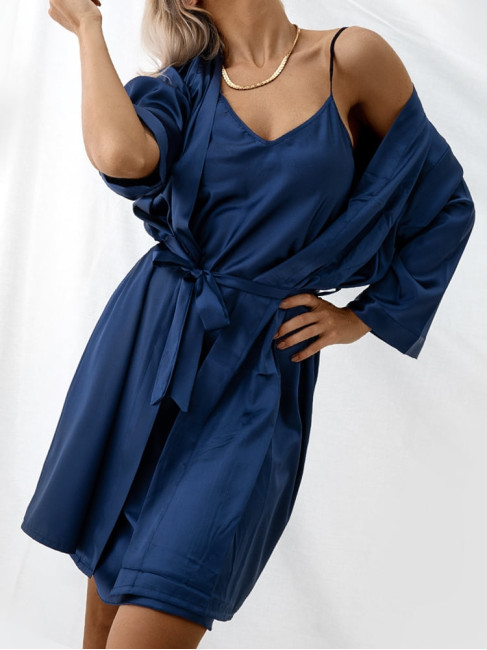 BITTER BLUE SATIN KIMONO & DRESS