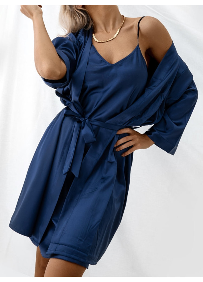 BITTER BLUE SATIN KIMONO & DRESS