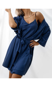 BITTER BLUE SATIN KIMONO & DRESS