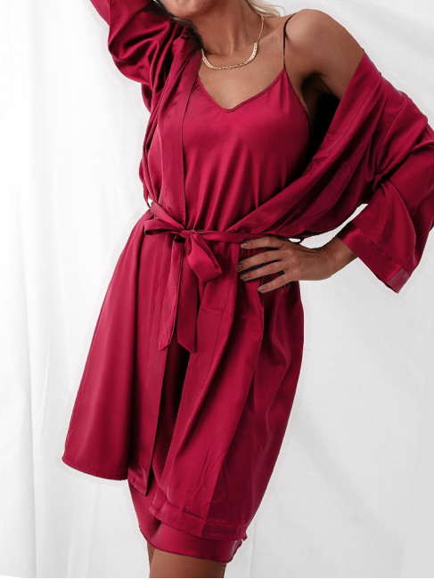 BITTER WINE SATIN KIMONO & DRESS