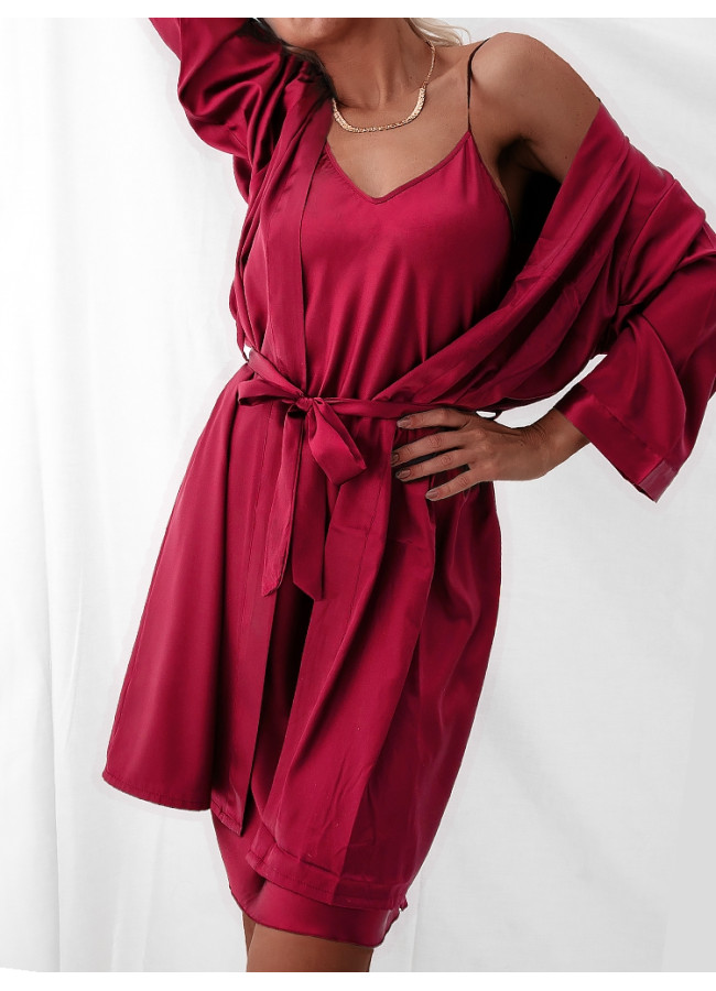 BITTER WINE SATIN KIMONO & DRESS