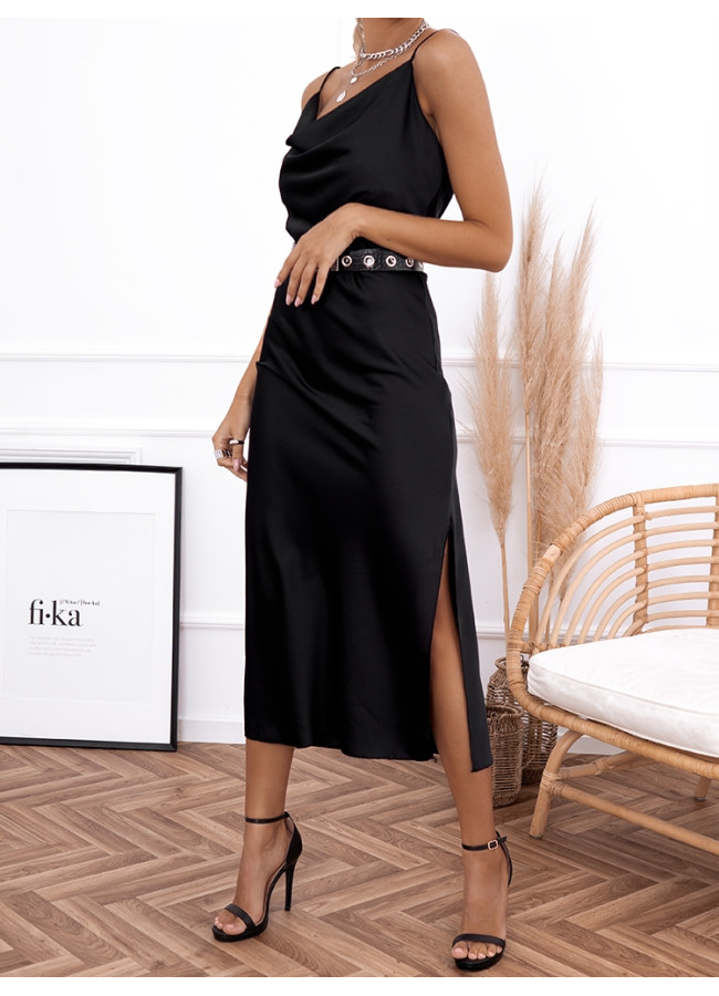 AMNESIA BLACK SATIN DRESS