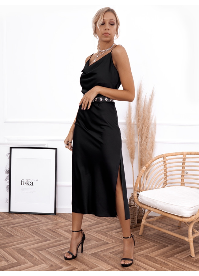 AMNESIA BLACK SATIN DRESS