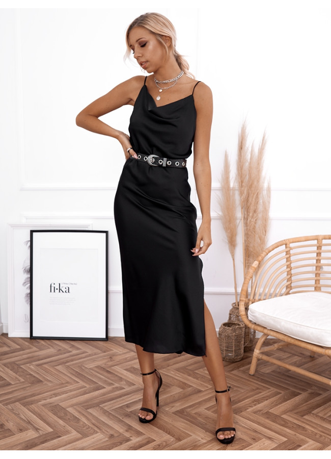 AMNESIA BLACK SATIN DRESS