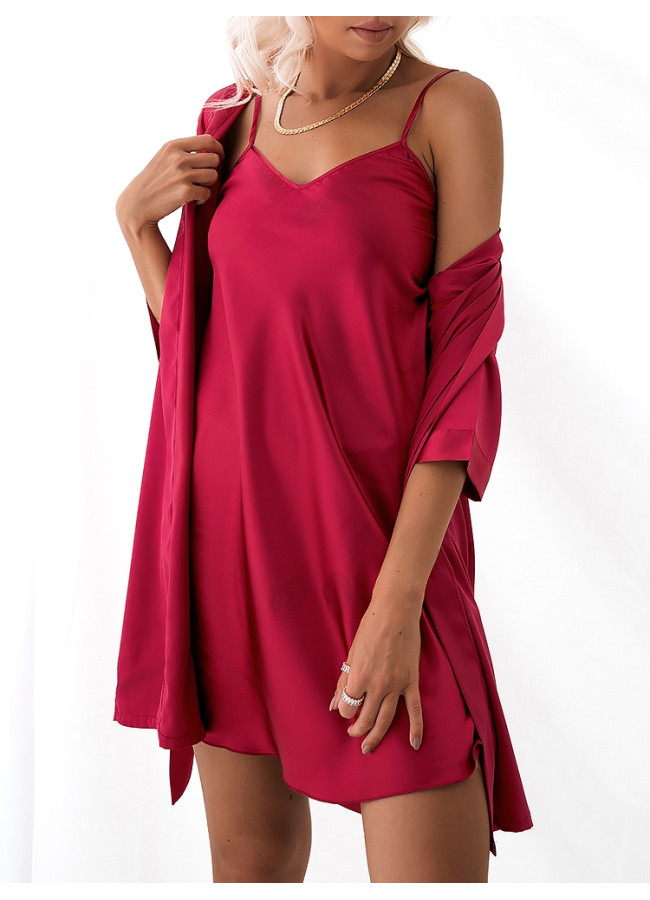 BITTER WINE SATIN KIMONO & DRESS