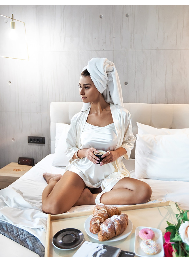 BITTER IVORY SATIN KIMONO & DRESS