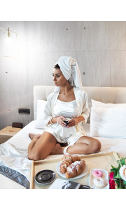 BITTER IVORY SATIN KIMONO & DRESS