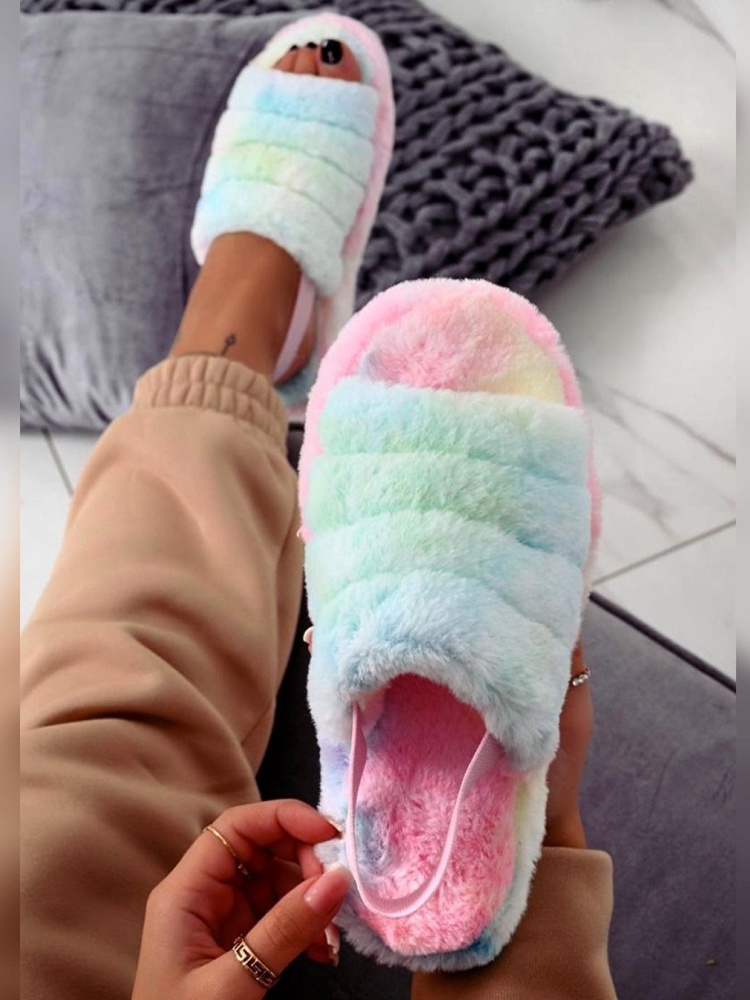 SHOES FLUFFY RAINBOW SLIPPERS
