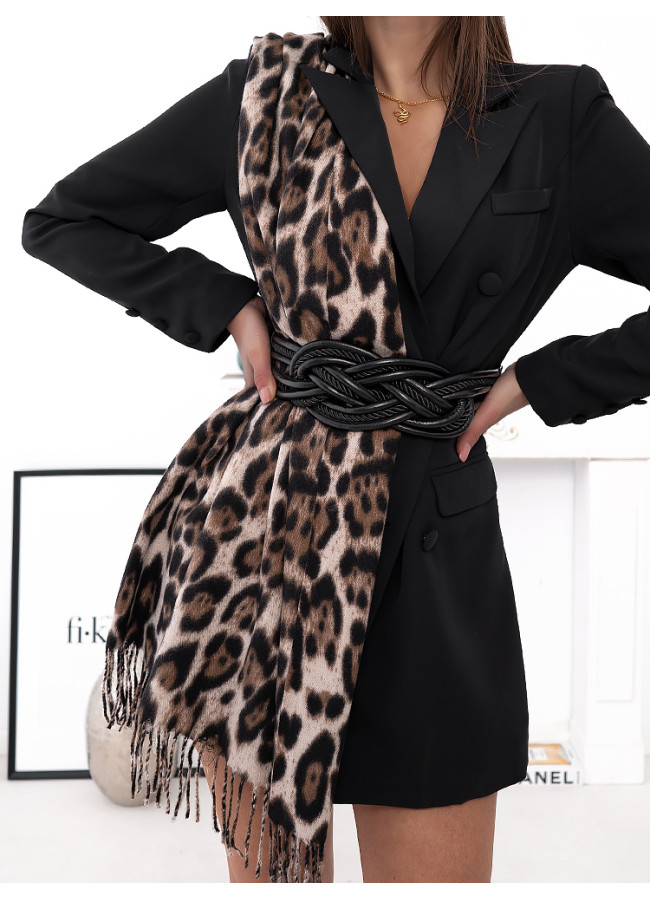BEIGE LEOPARD MOHAIR SCARF
