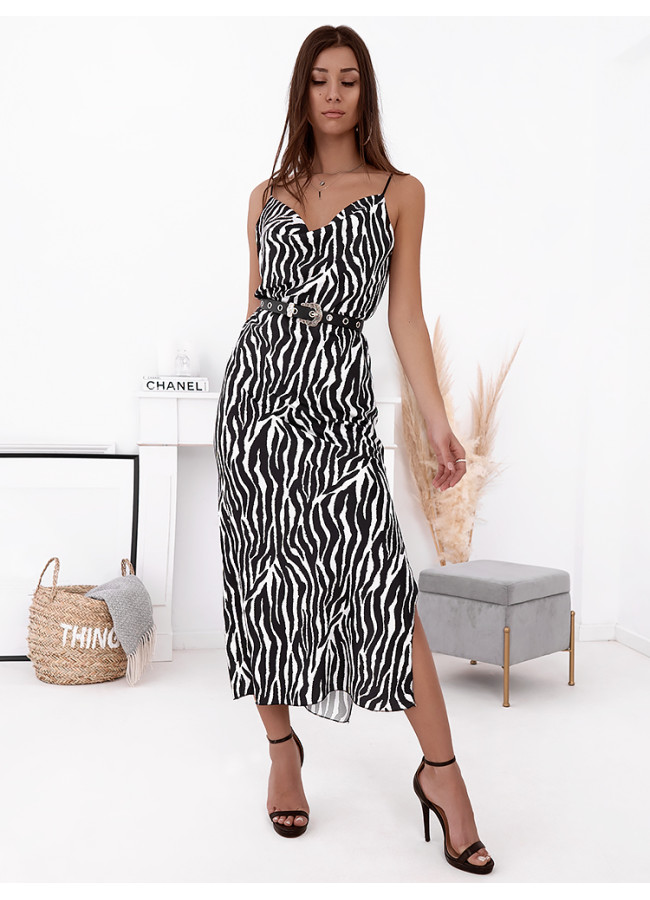 AMNESIA ZEBRA SATIN DRESS