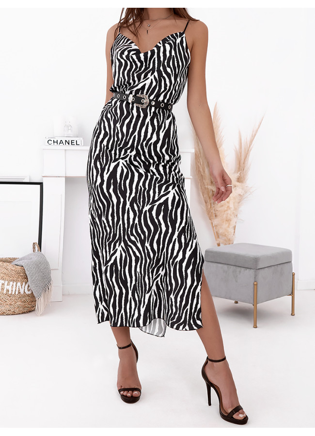 AMNESIA ZEBRA SATIN DRESS