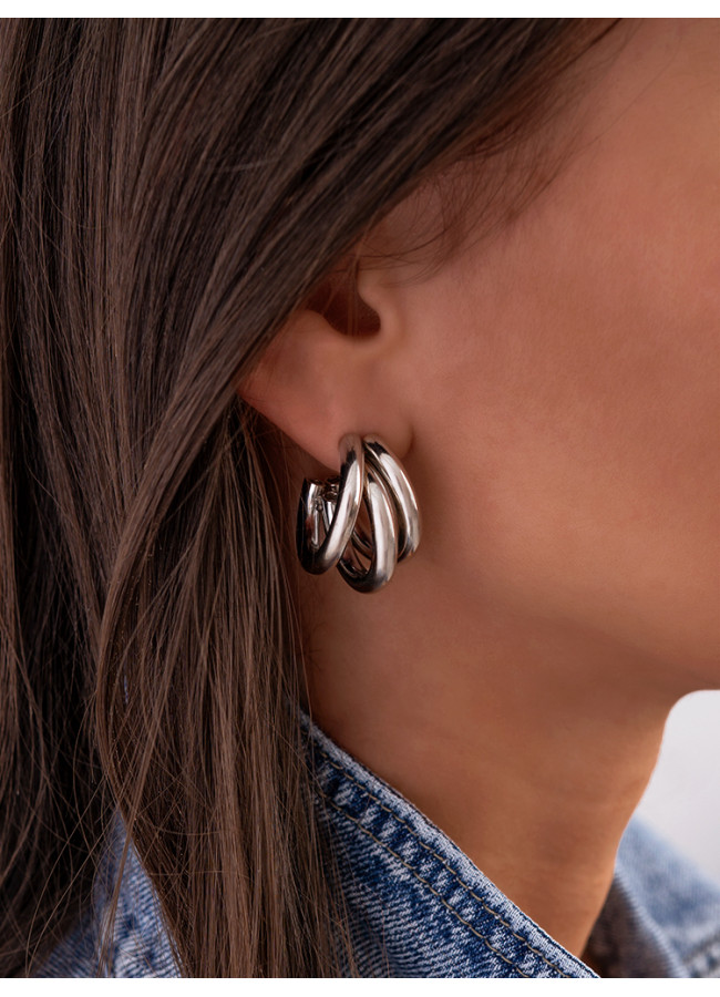 TRIPLE SILVER HOOP EARRINGS