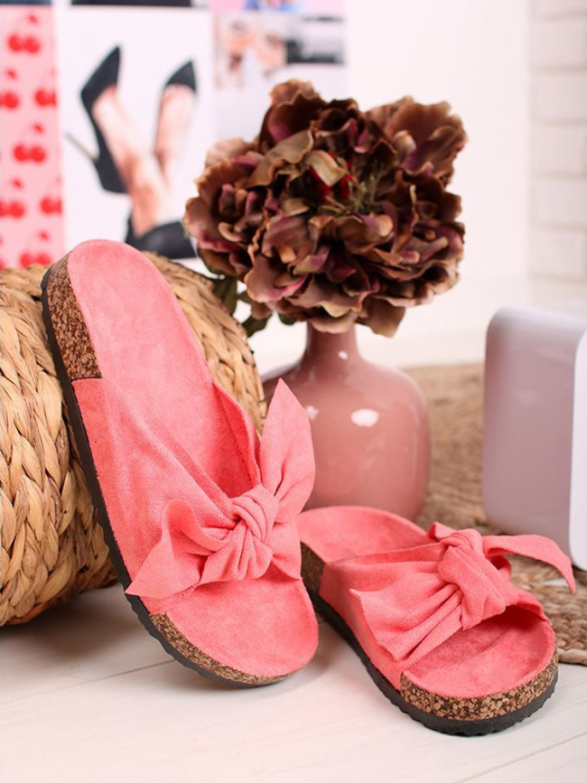 ALBA CORAL SUEDE BOW SLIPPERS