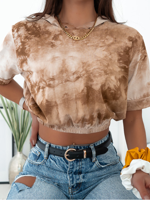 SILVIA WATERCOLOUR CAMEL BLOUSE