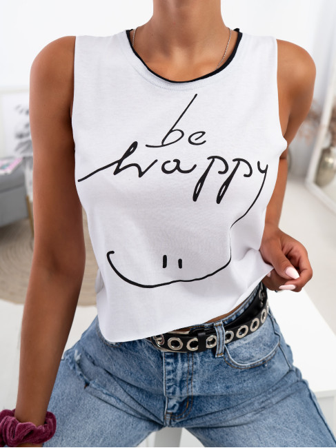 BE HAPPY WHITE TANK TOP