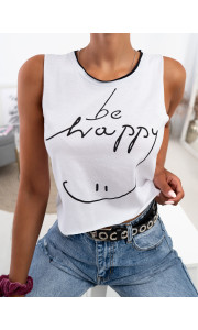 BE HAPPY WHITE TANK TOP