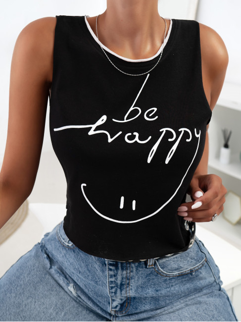 BE HAPPY BLACK TANK TOP