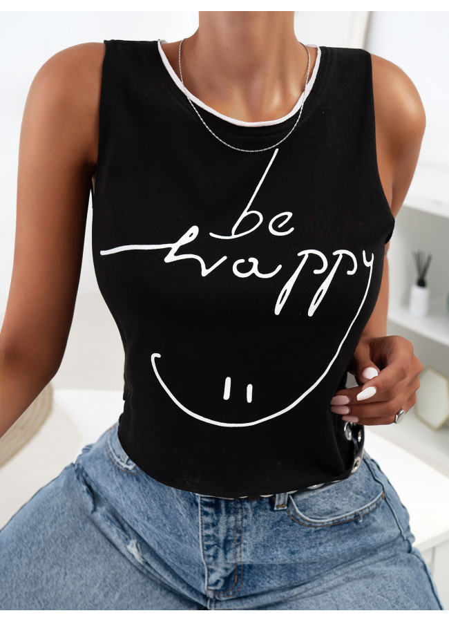 BE HAPPY BLACK TANK TOP