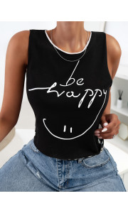 BE HAPPY BLACK TANK TOP
