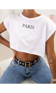 PARIS WHITE CROP T-SHIRT