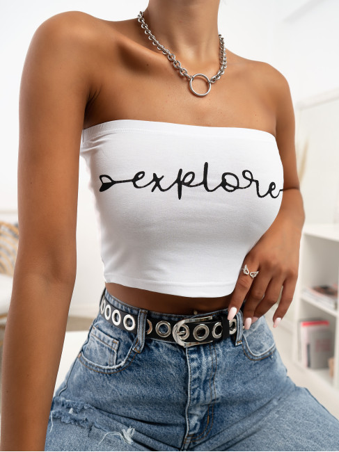 EXPLORE WHITE STRAPLESS TOP