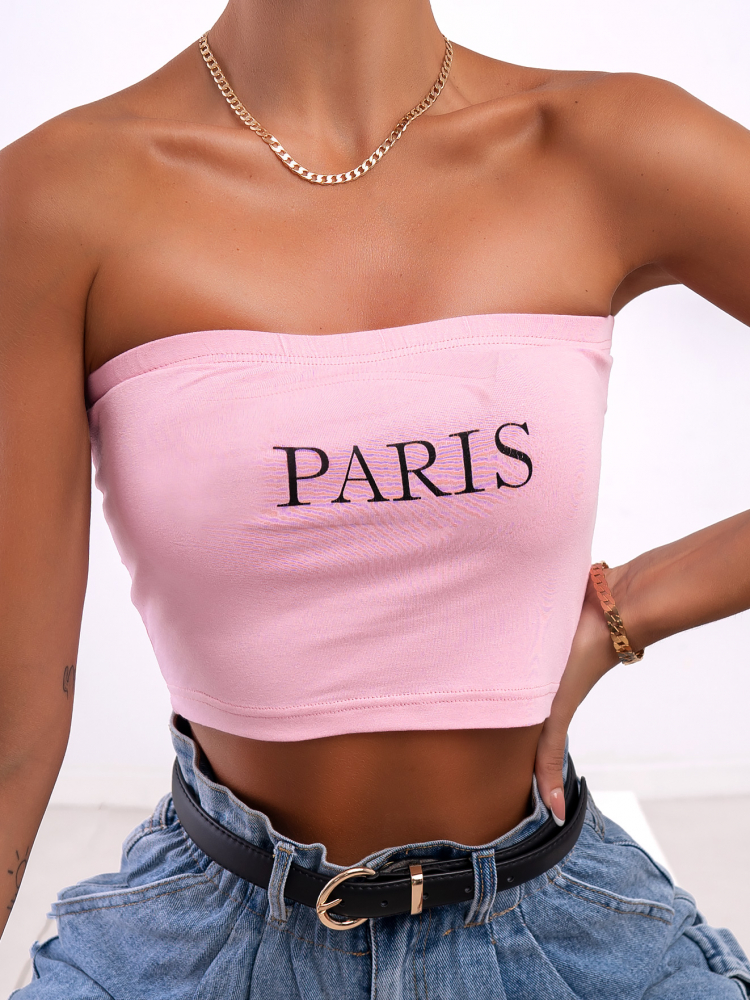 MY PARIS PINK STRAPLESS TOP