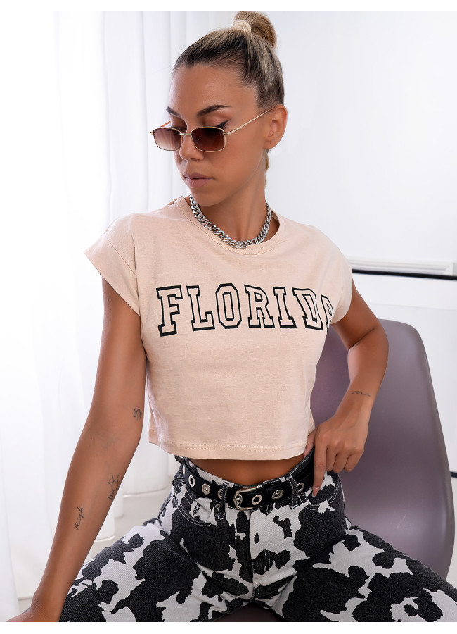 MY FLORIDA BEIGE CROP T-SHIRT