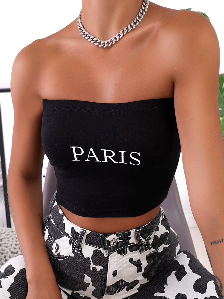 MY PARIS BLACK STRAPLESS TOP