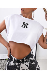 NY CROP WHITE T-SHIRT