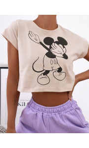 MOUSE DUB BEIGE CROP TSHIRT