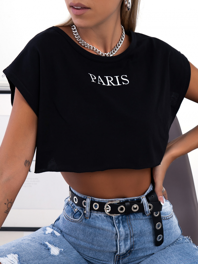 PARIS BLACK CROP T-SHIRT