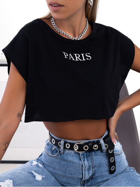 PARIS BLACK CROP T-SHIRT