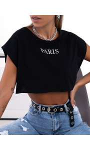 PARIS BLACK CROP T-SHIRT