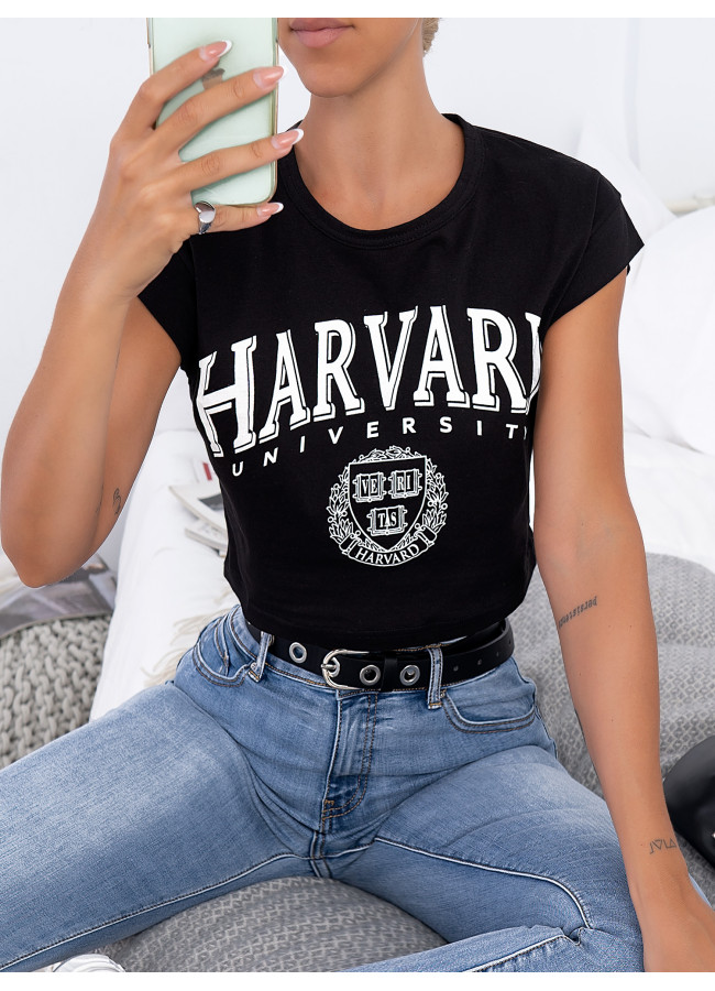 HARVARD BLACK CROP TSHIRT