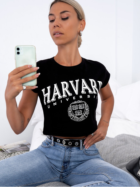 HARVARD BLACK CROP TSHIRT