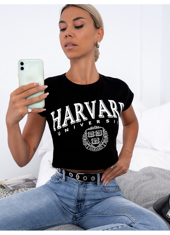 HARVARD BLACK CROP TSHIRT